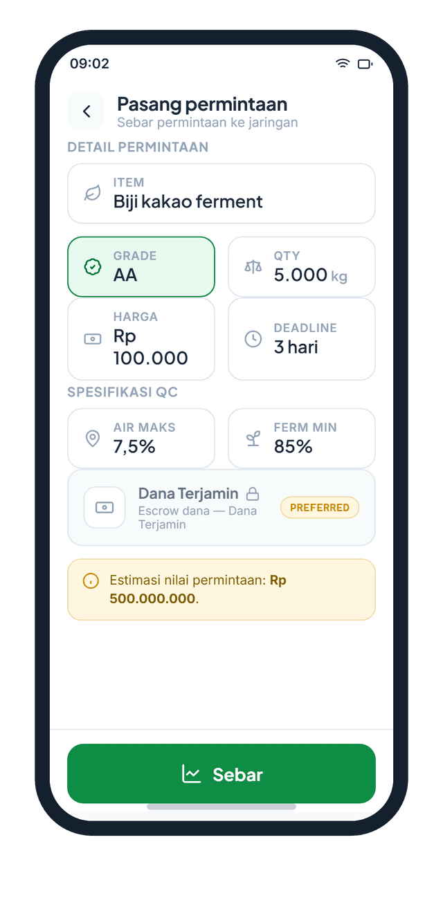 Aplikasi Agridesa — pasang permintaan offtaker