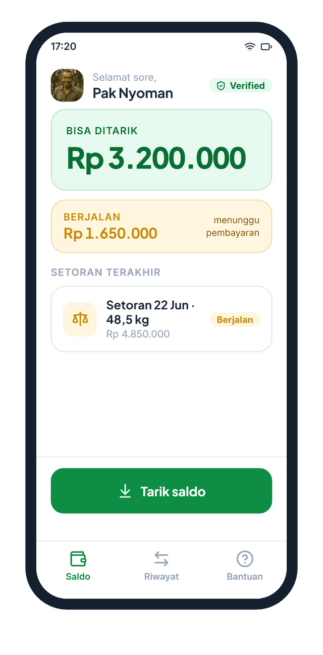 Aplikasi Agridesa — wallet petani (saldo & tarik)